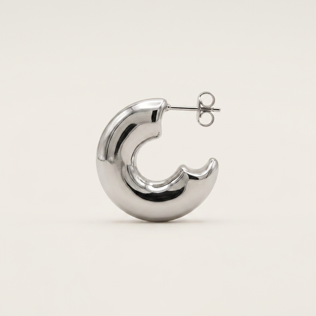 Rhodium Sculptural Dome Stud Earrings