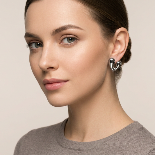 Rhodium Adore Sculptural Heart Stud Earrings