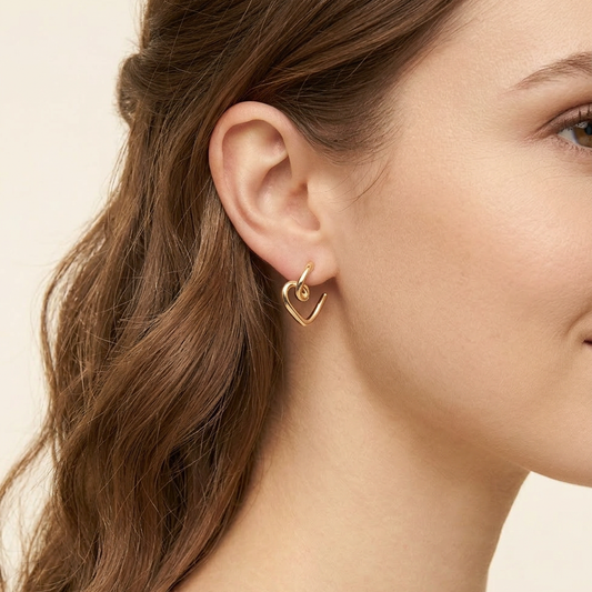 14K Gold Filled Sculptural Heart Dangle Earrings