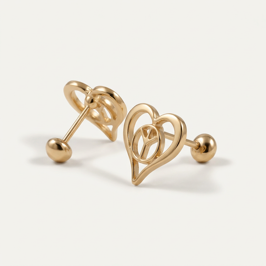 14K Gold Filled Heart Peace Symbol Studs
