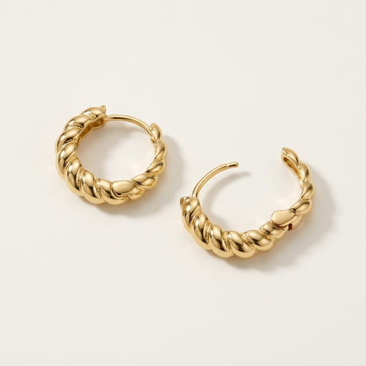 14K Gold Filled Twisted Rope Huggie Earrings