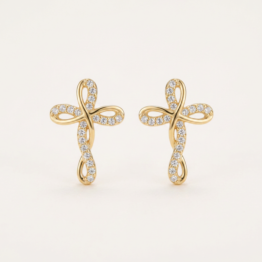 14K Gold Filled Infinity Cross Cubic Zirconia Stud Earrings