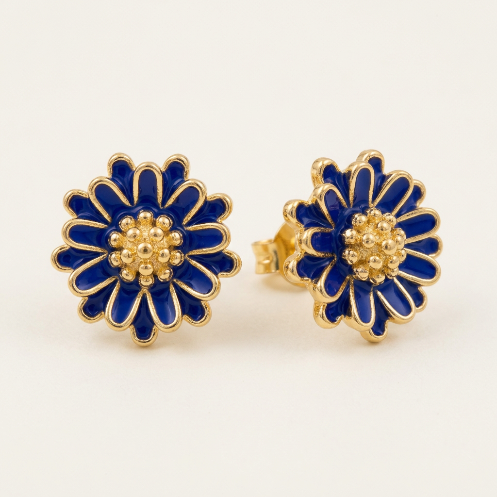 14K Gold Filled Blue Enamel Floral Stud Earrings – Mini Bloo
