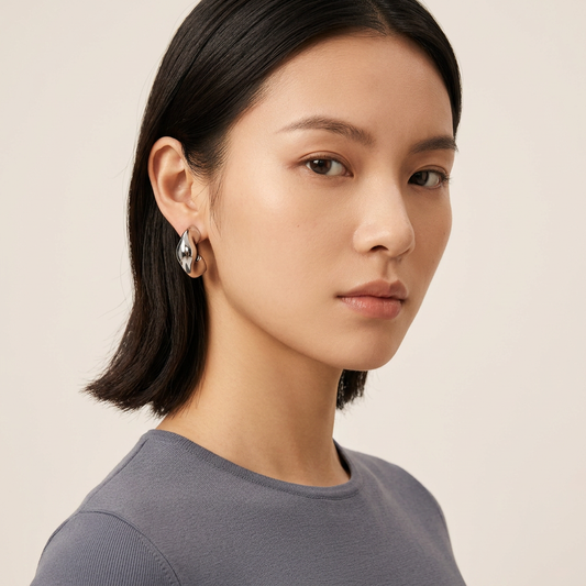Rhodium Sculptural Dome Stud Earrings