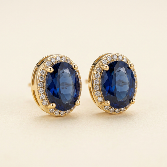 14K Gold Filled Sapphire Blue Oval Stud Earrings