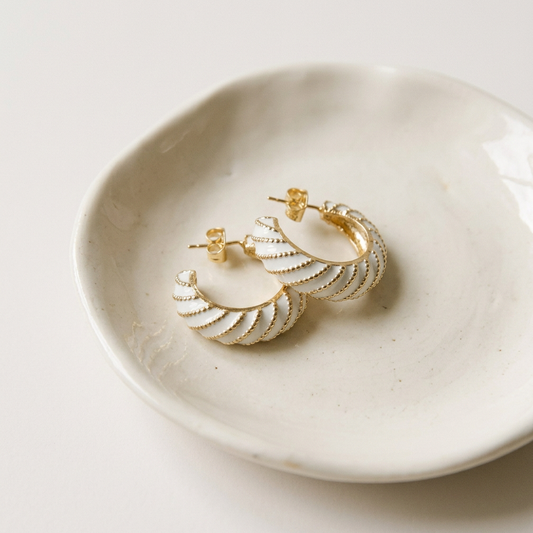 14K Gold Filled Beaded White Enamel Earrings