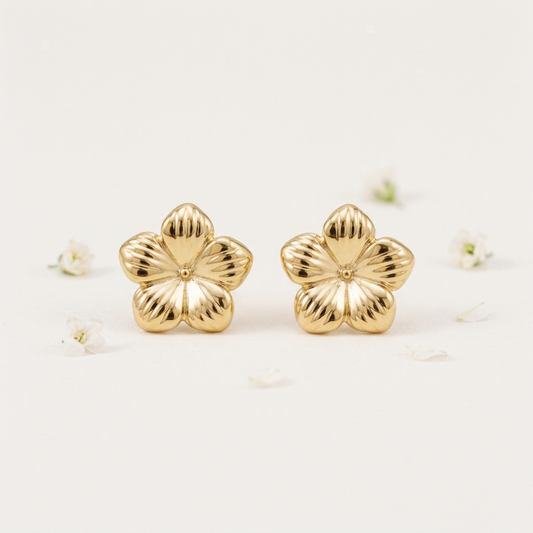 14K Gold Filled Floral Stud Earrings – Textured Petal
