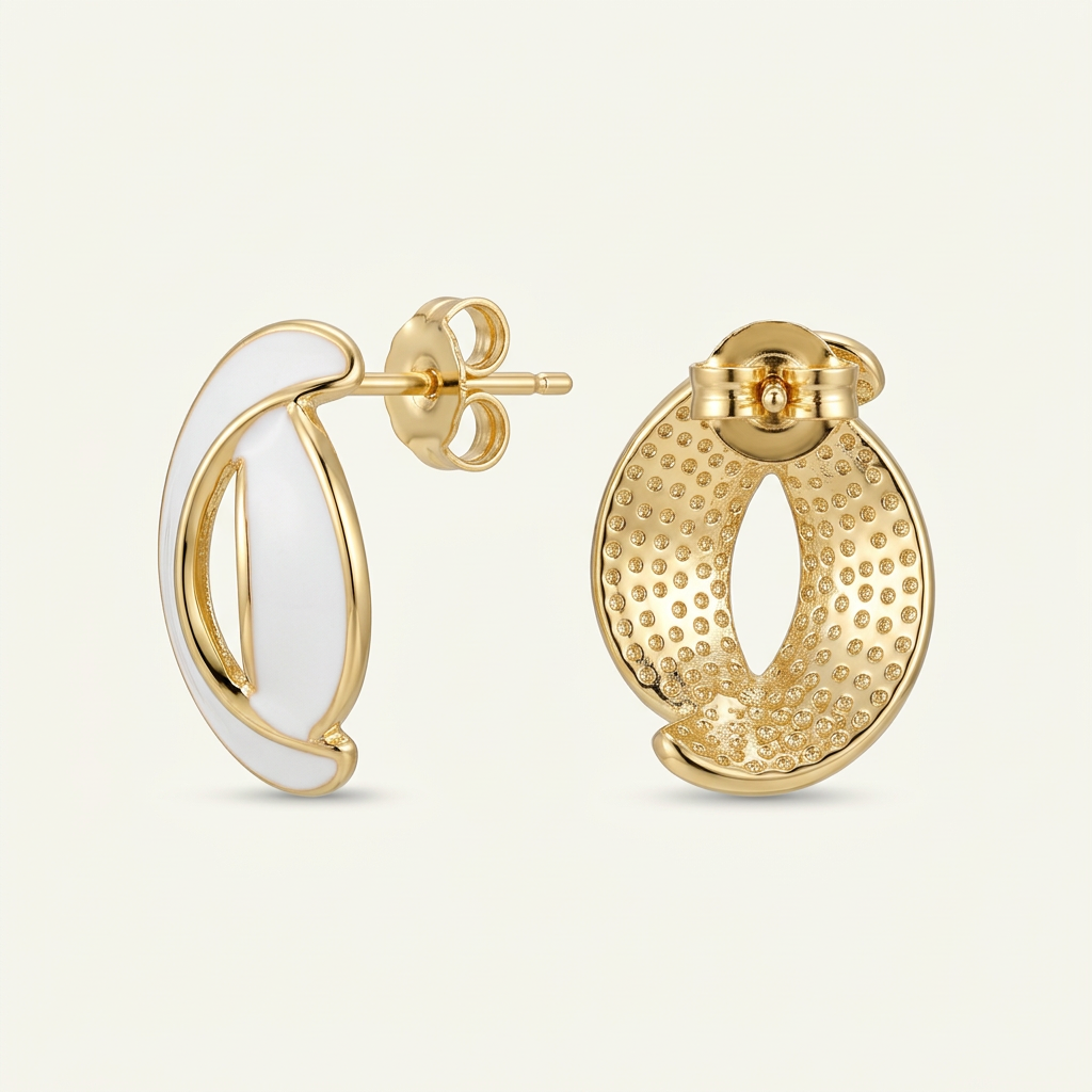 14K Gold Filled Aura Interlocking White Enamel Stud Earrings