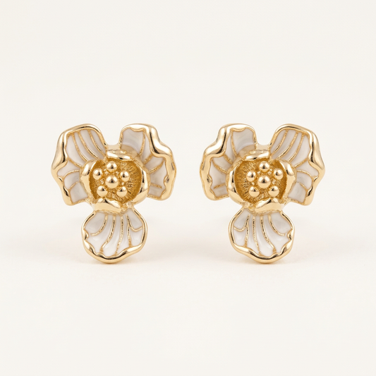 14K Gold Filled Enamel Floral Stud Earrings – Organic Petal
