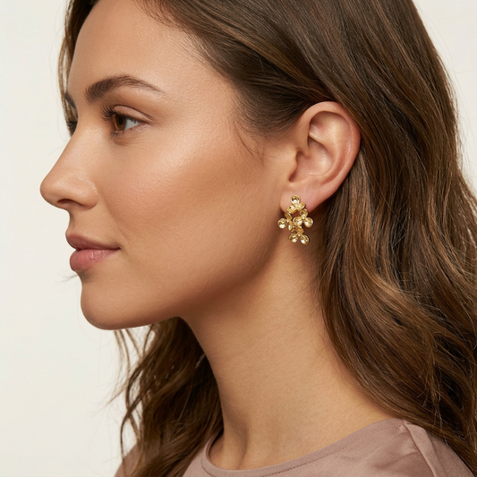 14K Gold Filled Floral Cluster Stud Earrings