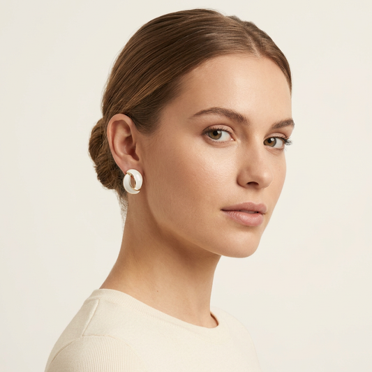 14K Gold Filled Aura Interlocking White Enamel Stud Earrings