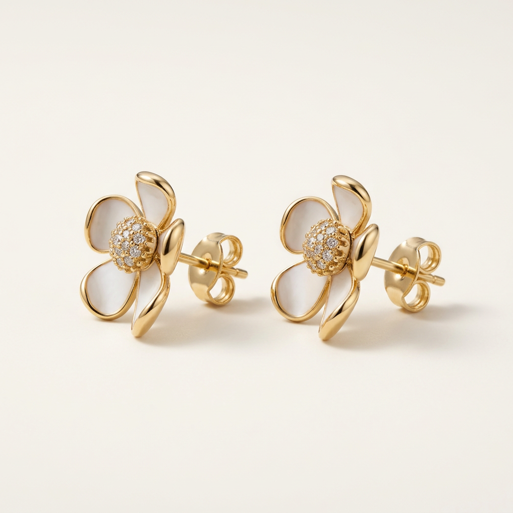 14K Gold Filled White Enamel Floral Stud Earrings – Soft Pet