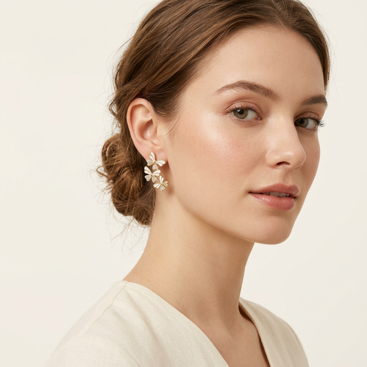 14K Gold Filled Triple Butterfly Enamel and CZ Stud Earrings