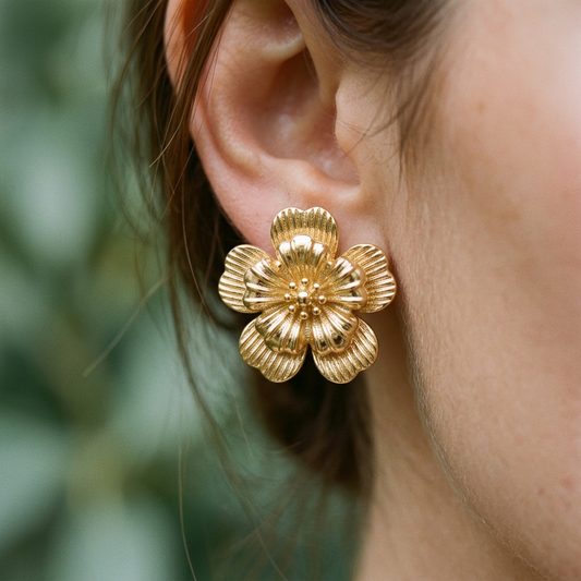 14K Gold Filled Sculptural Flower Stud Earrings