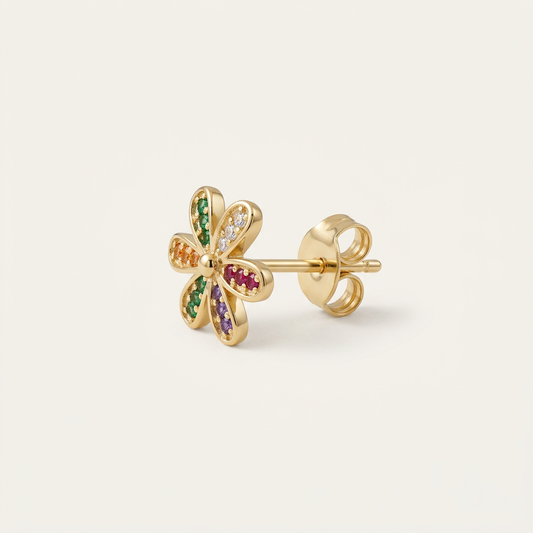 14K Gold Filled Multi-Colored Floral Stud Earrings