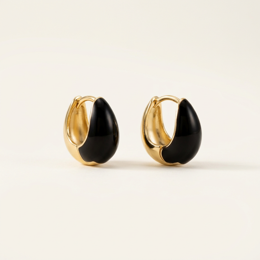 14K Gold Filled Black Enamel Sculptural Huggie Earrings