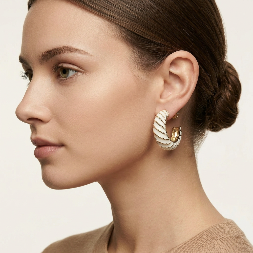 14K Gold Filled Beaded White Enamel Earrings