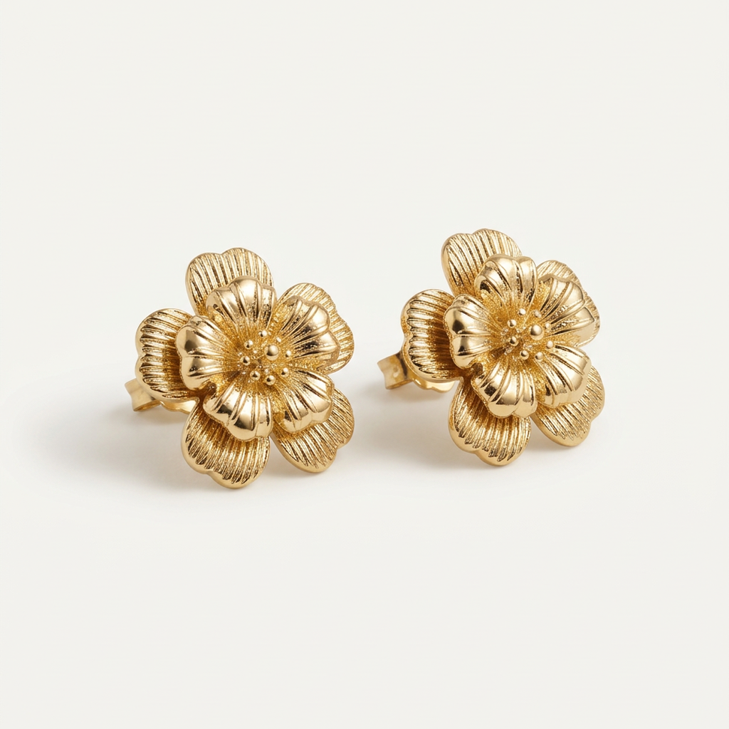 14K Gold Filled Sculptural Flower Stud Earrings
