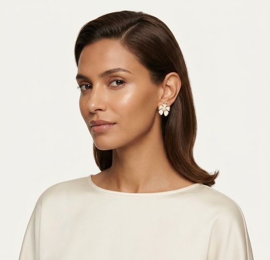 14K Gold Filled White Enamel Floral Stud Earrings – Soft Pet