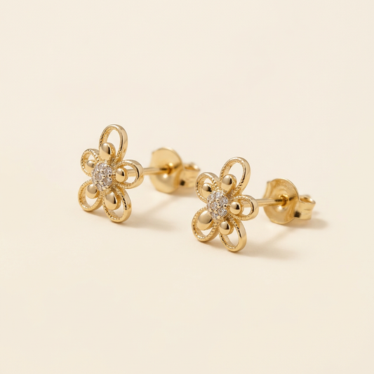 Delicate 14K Gold Filled Flower Stud Earrings