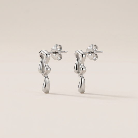 Rhodium Sculptural Organic Form Dangle Earrings
