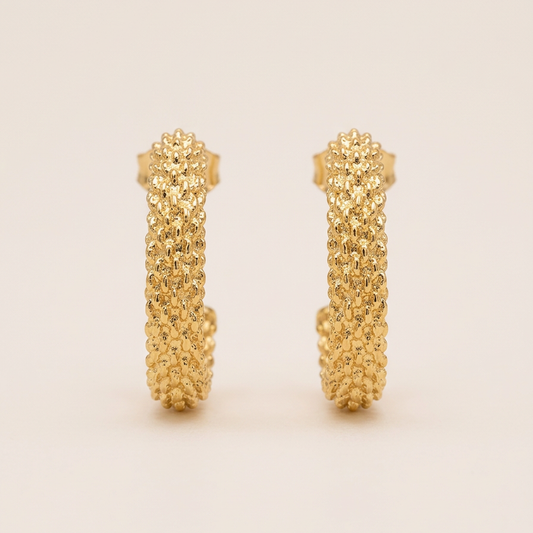 14K Gold Filled Textured C-Hoop Post Earrings