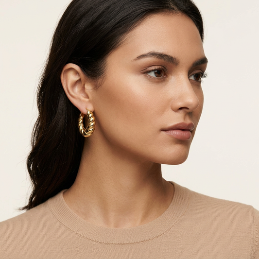 14K Gold Filled Twisted Rope Huggie Earrings
