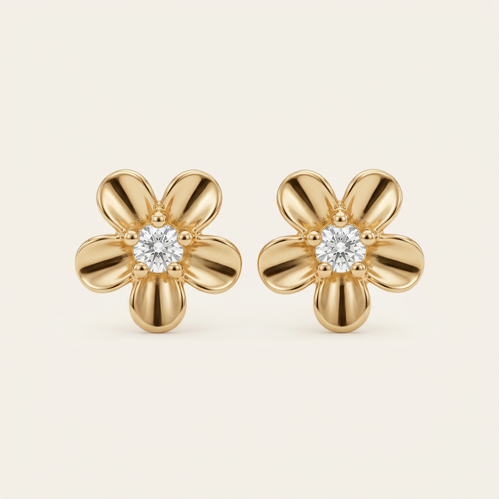 14K Gold Filled Floral Stud Earrings with Cubic Zirconia