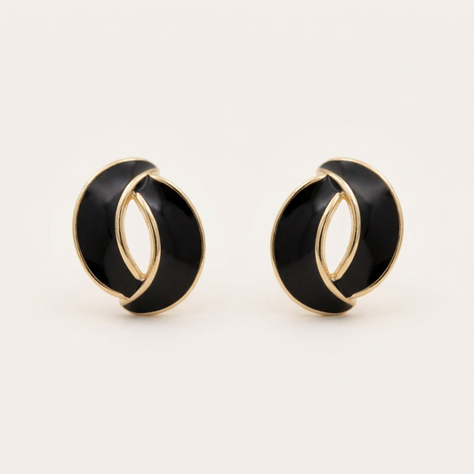14K Gold Filled Aura Interlocking Black Enamel Stud Earrings