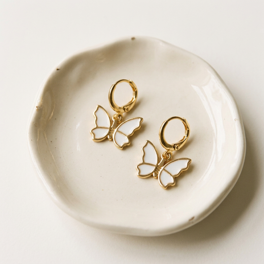 Gold Filled Enamel Butterfly Huggie Earrings