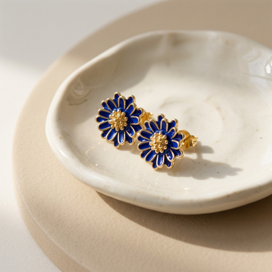 14K Gold Filled Blue Enamel Floral Stud Earrings – Mini Bloo