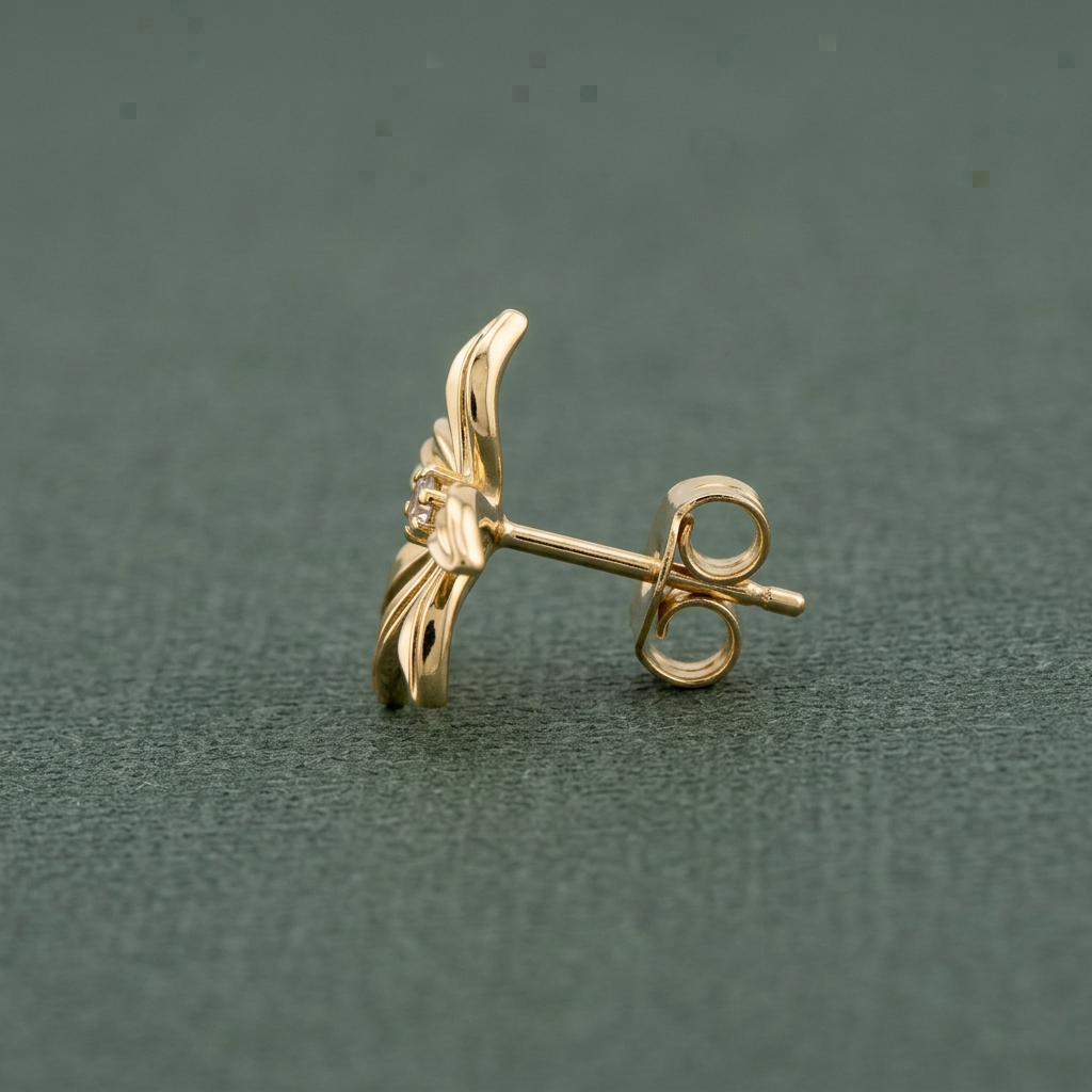 14K Gold Filled Sculptural Flower Stud Earrings w/ CZ