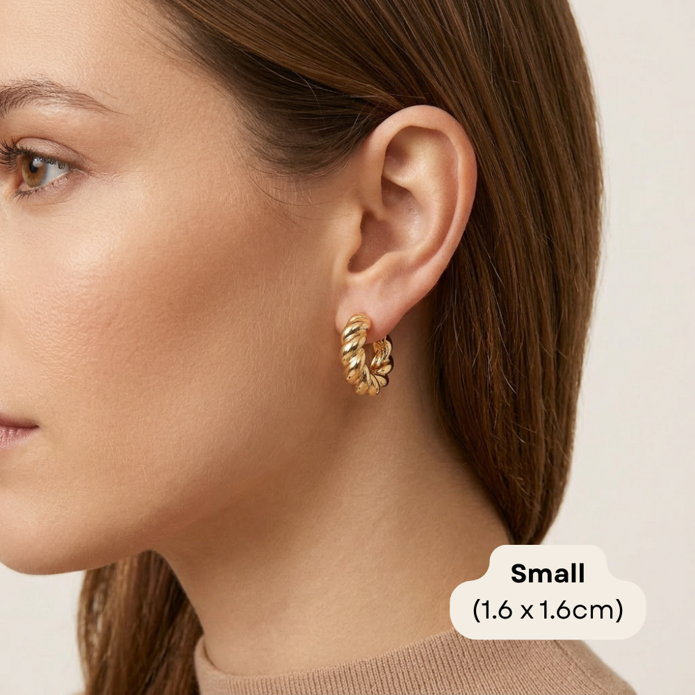 14K Gold Filled Twisted Rope Huggie Earrings