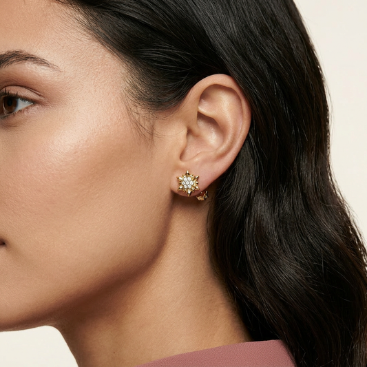 14K Gold Filled Starburst Cubic Zirconia Stud Earrings