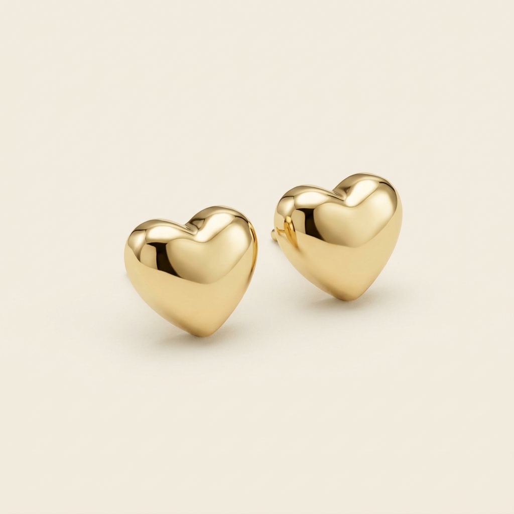 14K Polished Gold Filled Heart Stud Earrings