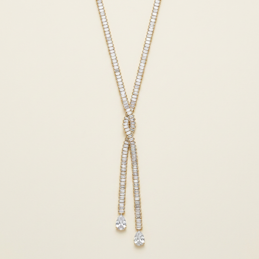 14K Gold Filled Cubic Zirconia Lariat Necklace