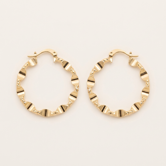 14K Gold Filled Scalloped Textured Hoop Earrings