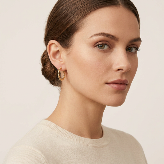 14K Gold Filled Beaded Hoop / Huggie Earrings