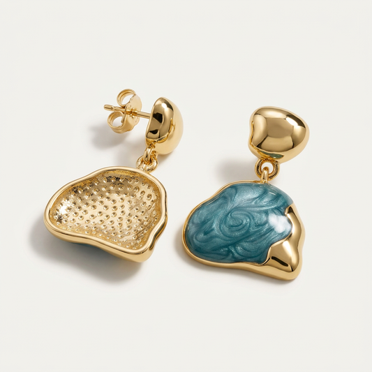 14K Gold Filled Swirl Enamel Organic Drop Earrings