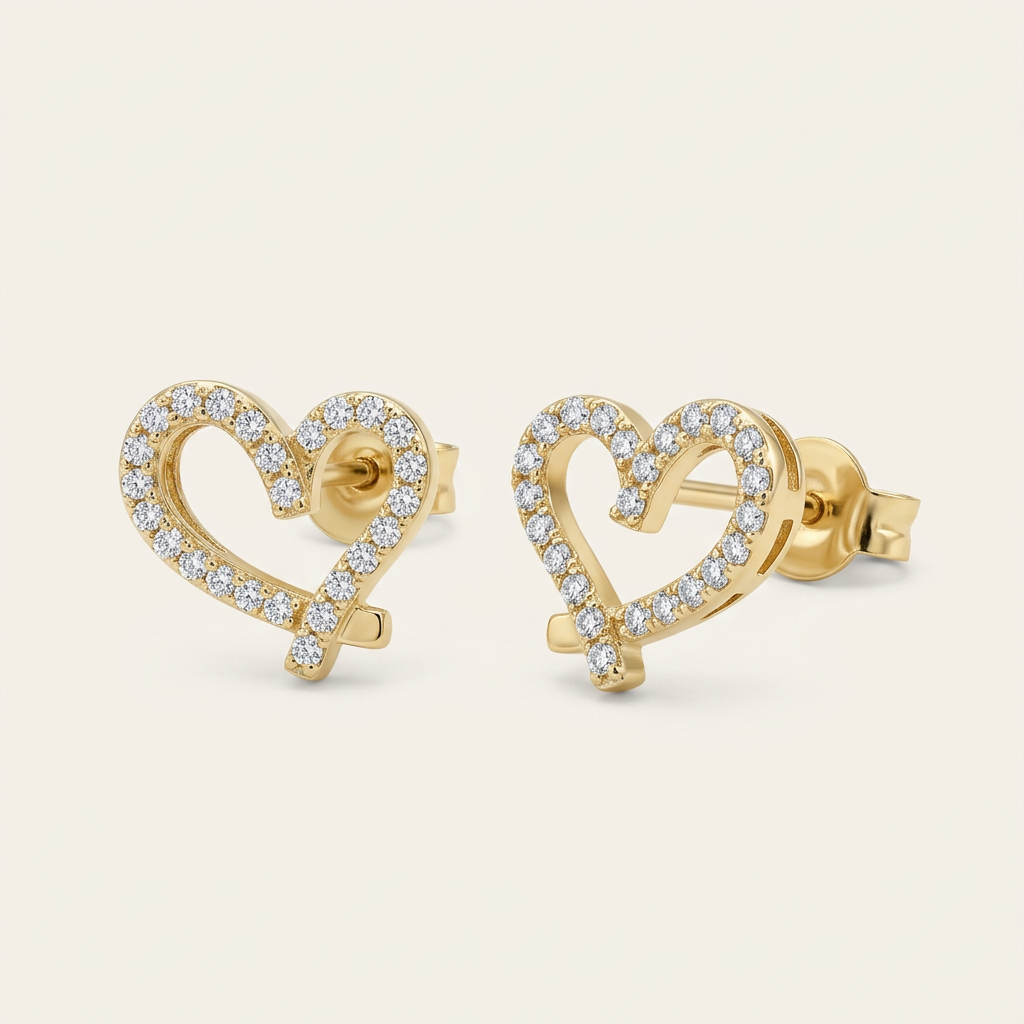 Sparkling Cubic Zirconia Heart Studs in 14K Gold Filled