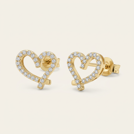 Sparkling Cubic Zirconia Heart Studs in 14K Gold Filled