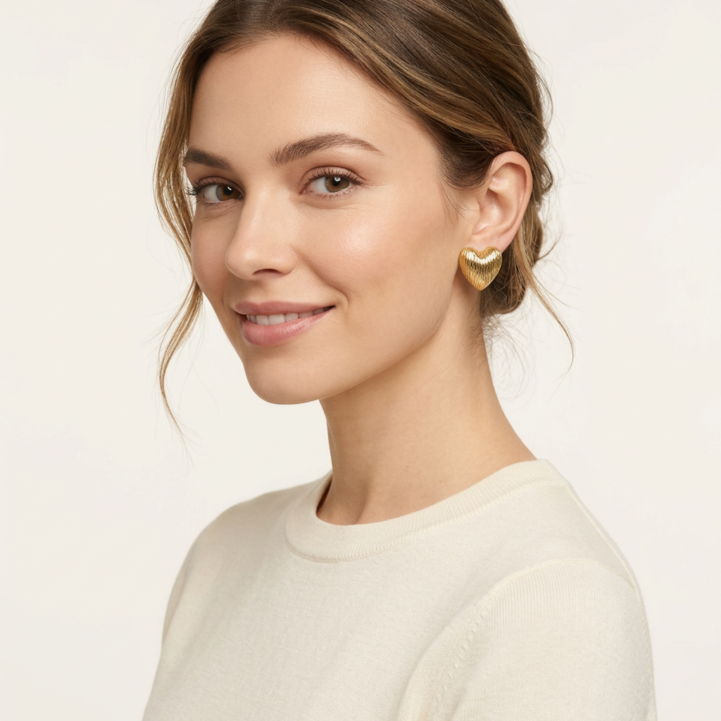 Textured 14K Gold Filled Heart Stud Earrings