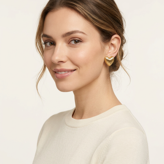 Textured 14K Gold Filled Heart Stud Earrings