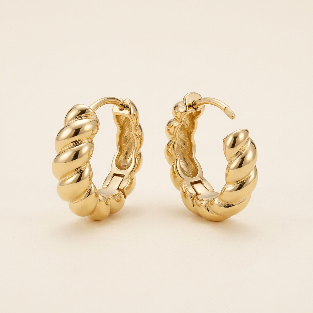14K Gold Filled Twisted Rope Huggie Earrings