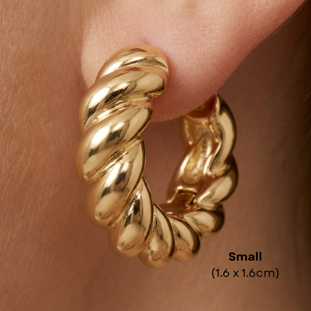14K Gold Filled Twisted Rope Huggie Earrings