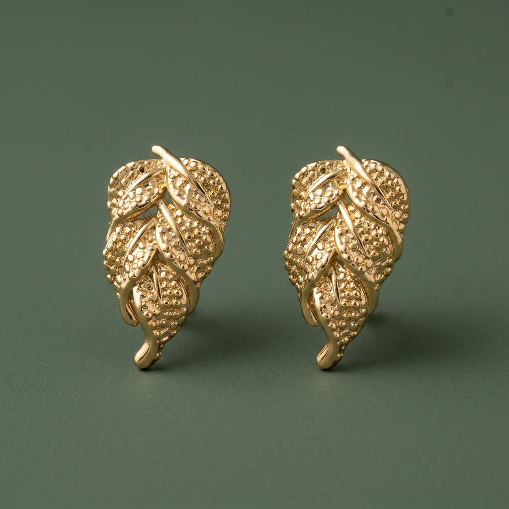 14K Gold Filled Pebbled Leaf Stud Earrings
