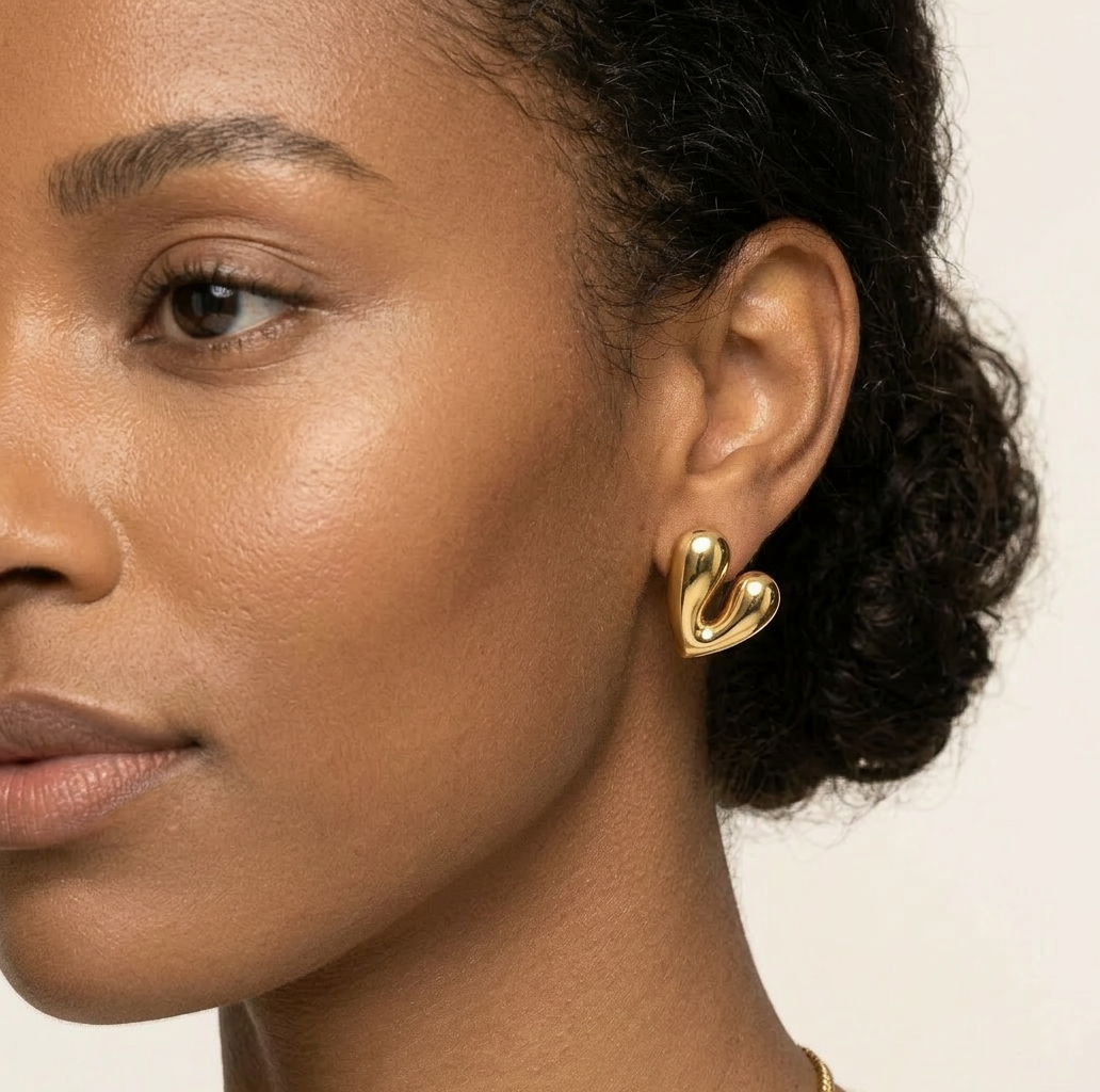 14K Gold Filled Adore Sculptural Heart Stud Earrings