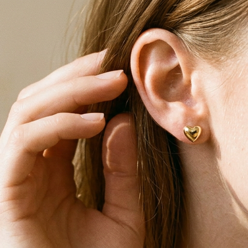 14K Polished Gold Filled Heart Stud Earrings