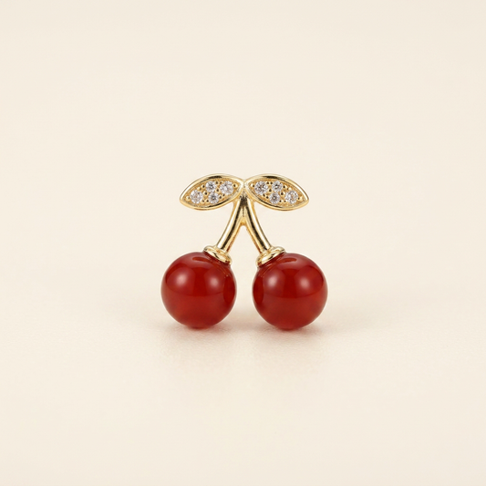 14K Gold Filled Dainty Cherry Stud Earrings w/ CZ Stone