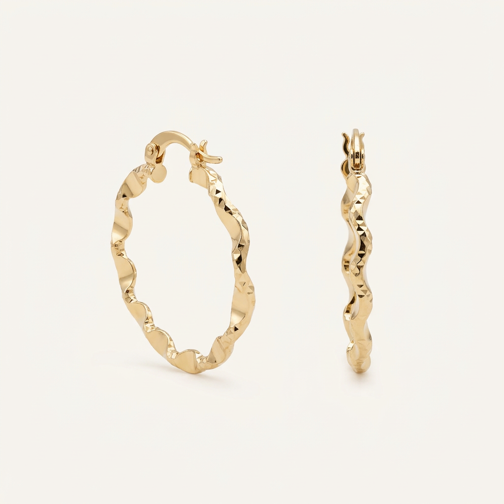 14K Gold Filled Scalloped Textured Hoop Earrings